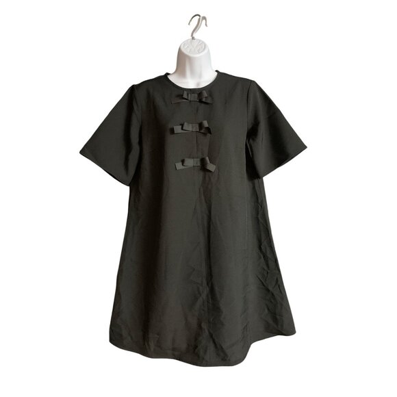 A New Day Womens Black Bow Accent Short Sleeve A-Line Dress Size Small - Picture 1 of 12